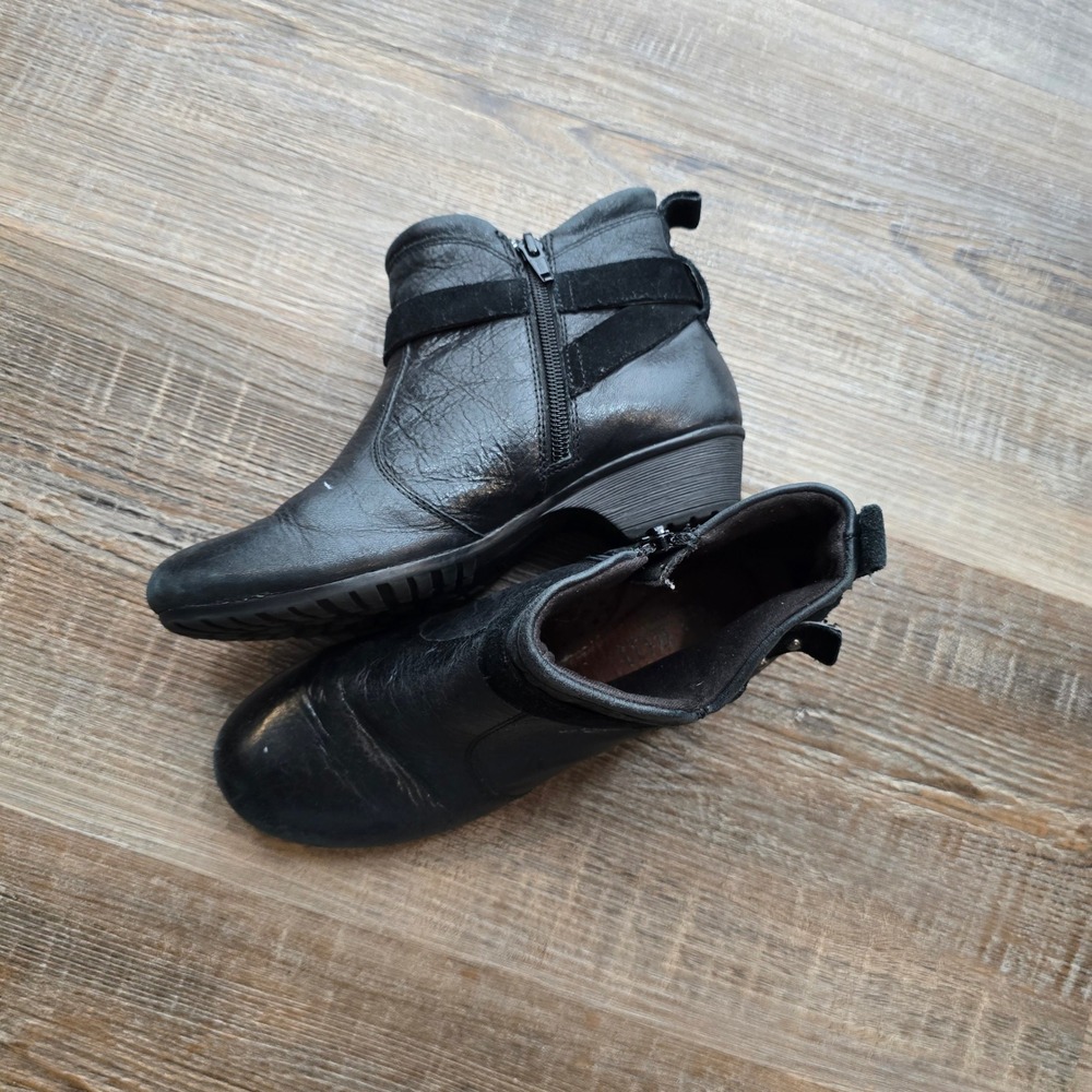 Cobb Hill New Balance Womens Black Leather Wedge Ankle Boots CBW10BK‎ Size 6M